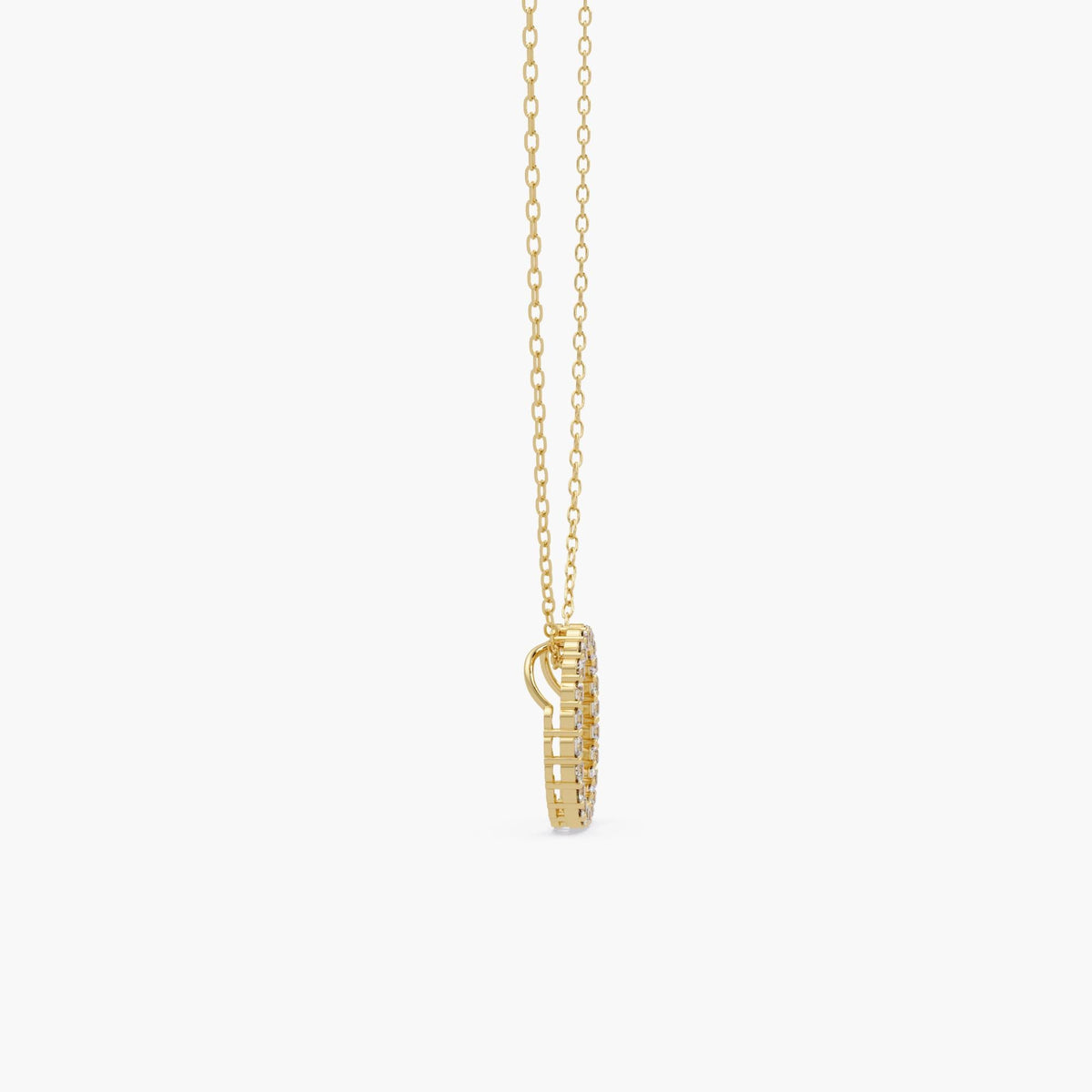 14k solid gold open circle pendant with natural round diamonds in a full eternity design, shown hanging from a cable chain.