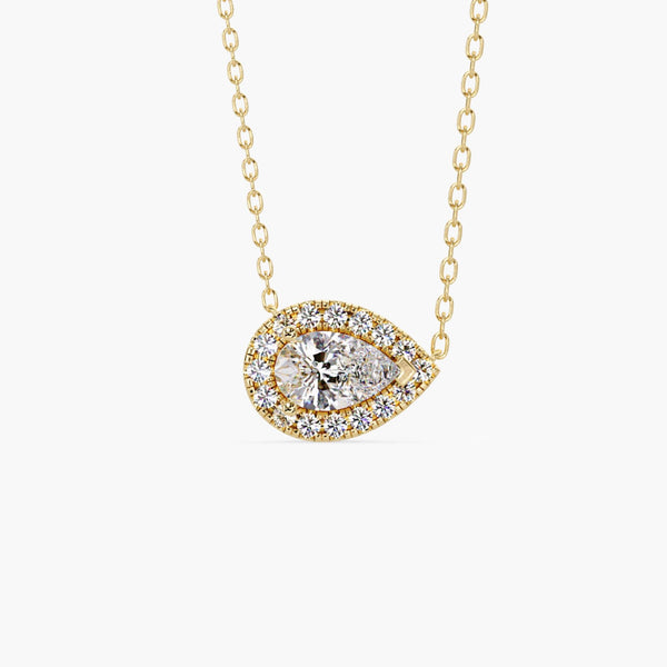 14K Gold Pear Lab Grown Diamond Necklace, 1 CTW, East West Setting