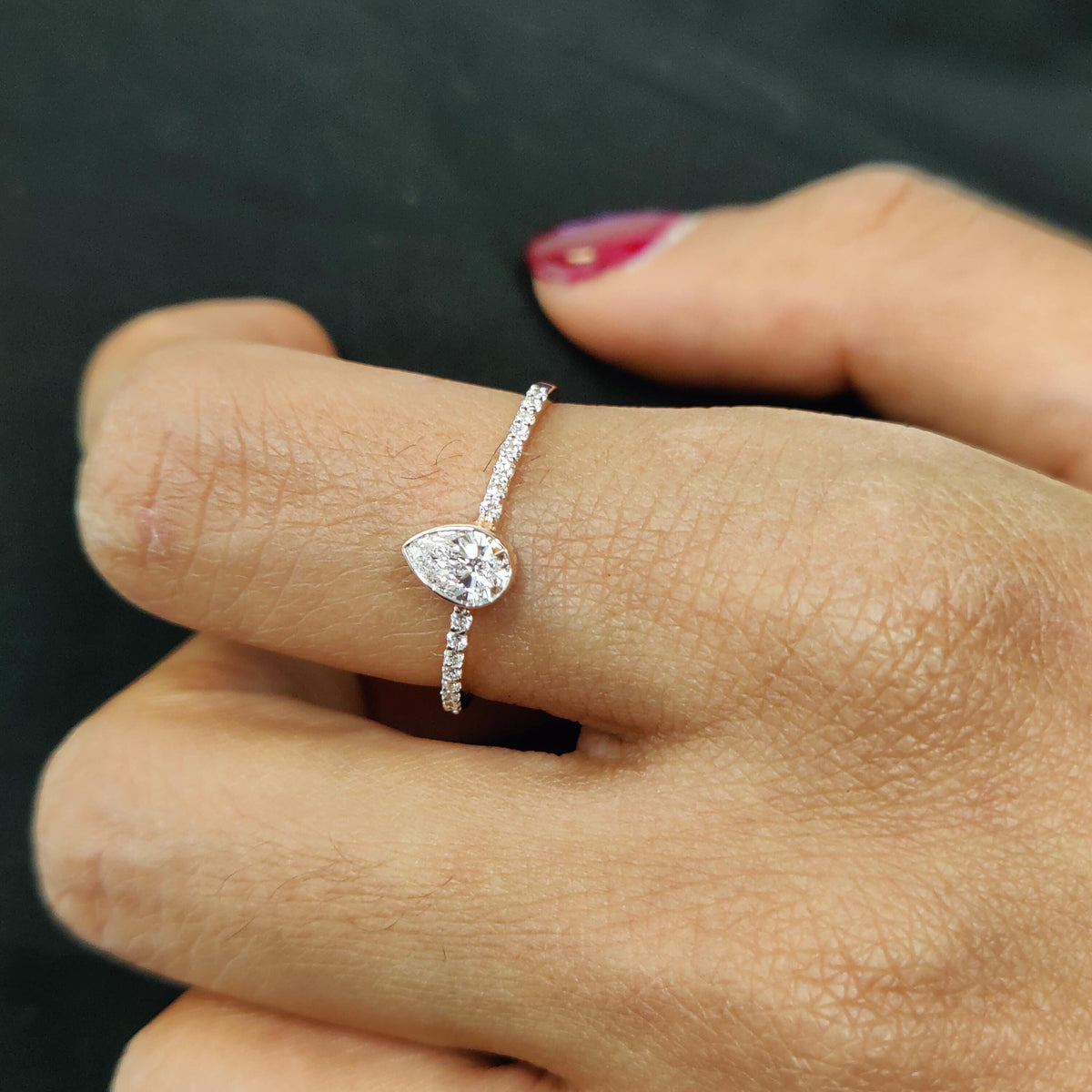 Dainty 14k Gold Pear Diamond Engagement Ring: Bezel Setting, 0.40 CTW