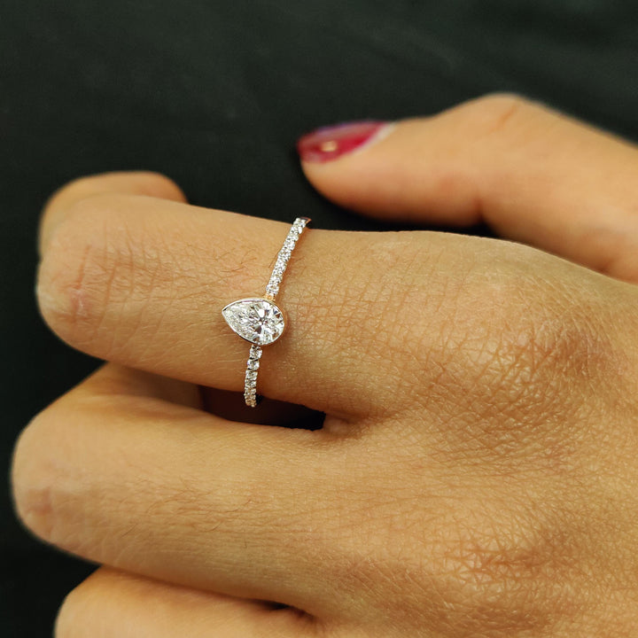 Dainty 14k Gold Pear Diamond Engagement Ring: Bezel Setting, 0.40 CTW