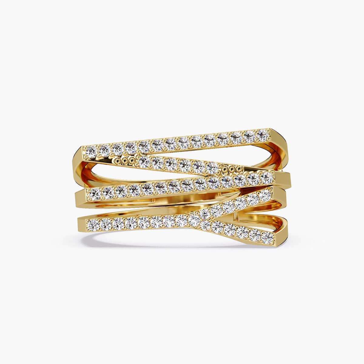 14K gold double initial ring with natural diamonds, custom NY letter design in a minimalist multi-band style, personalized stacking ring for everyday jewelry