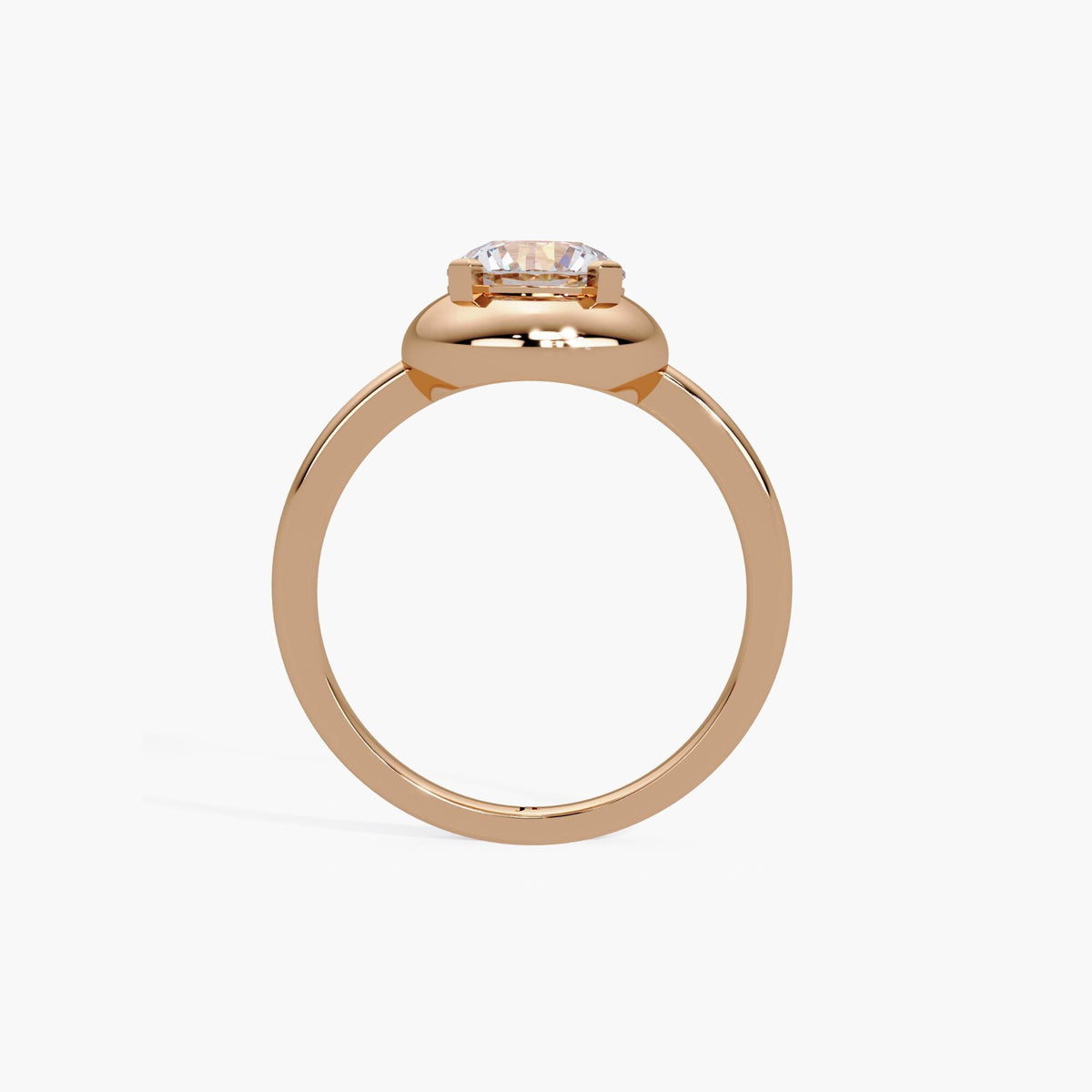 14K rose gold dome ring with 1.25 carat round lab-grown diamond in elevated prong setting, designed for modern bridal or minimalist statement wear