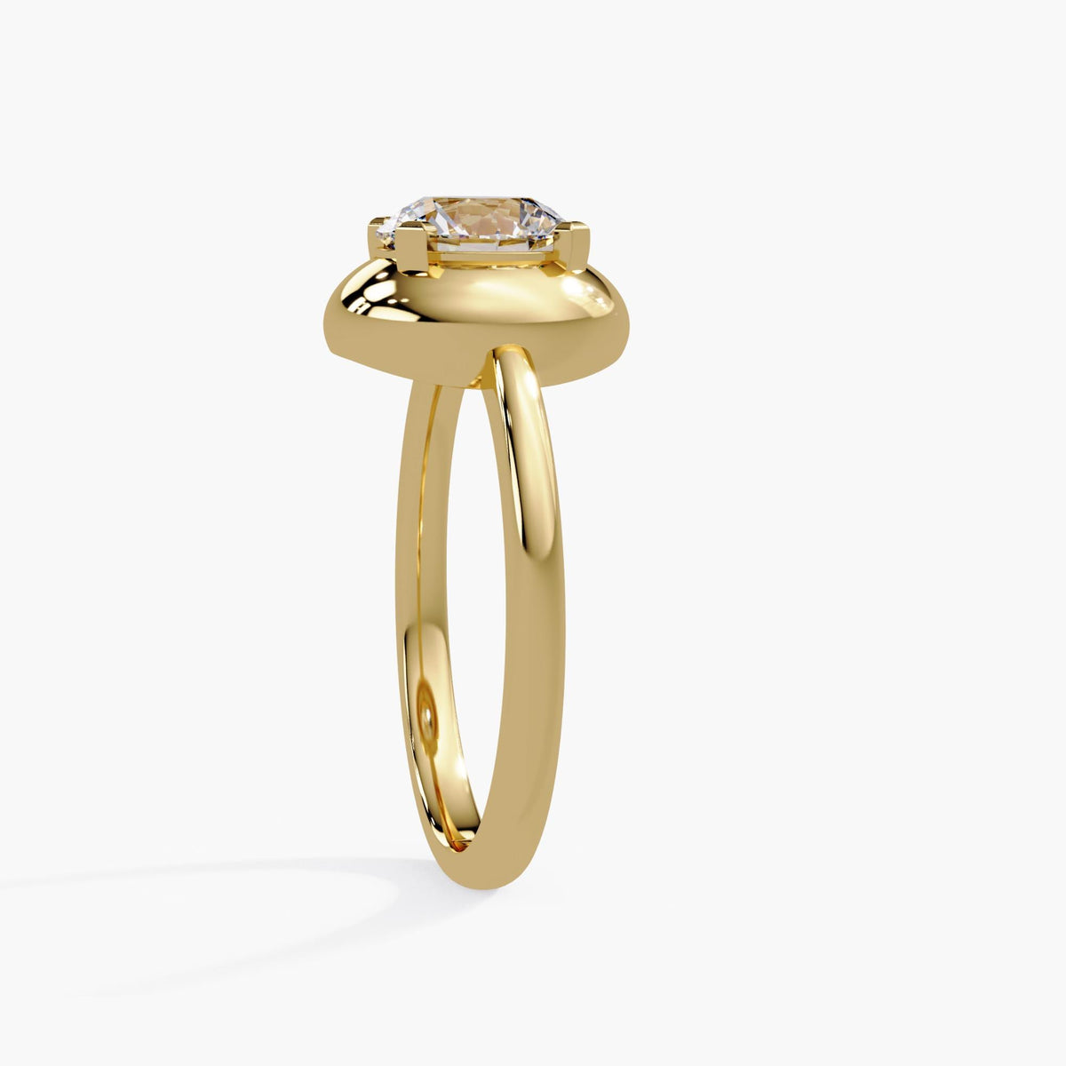 14K yellow gold dome ring with a 1.25 carat round lab-grown diamond in a raised prong setting, featuring a bold bubble-style top and slim polished band