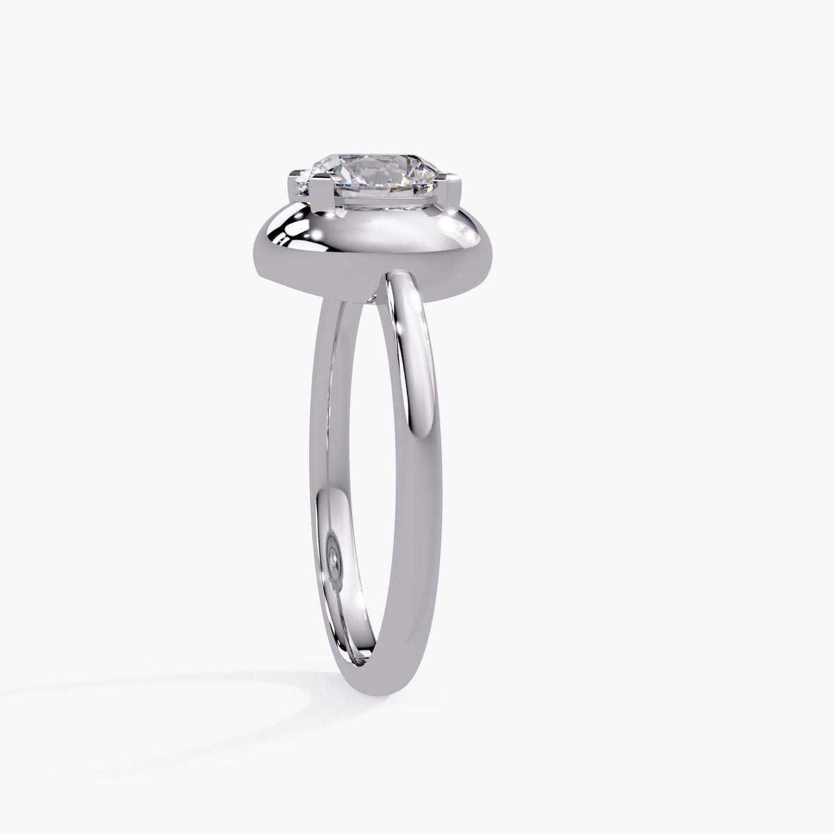14K white gold dome button ring with 1.25 carat round lab-grown diamond in prong-accented bezel setting, ideal as a bold statement ring or modern engagement piece