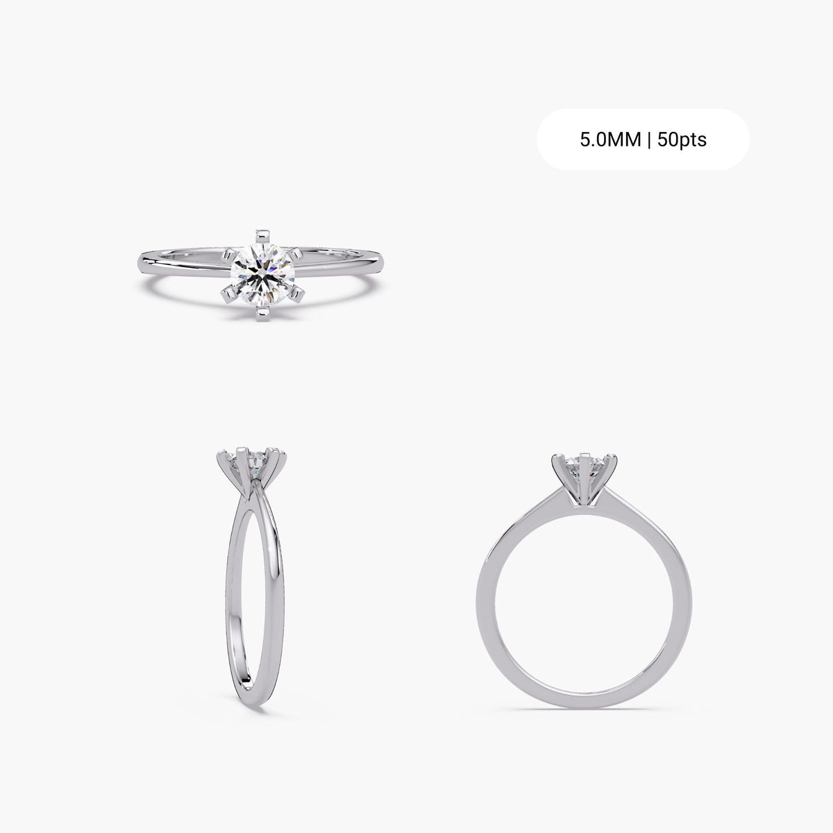 18K Gold Lab Diamond Solitaire Ring: 0.10-0.50 CT Round Cut