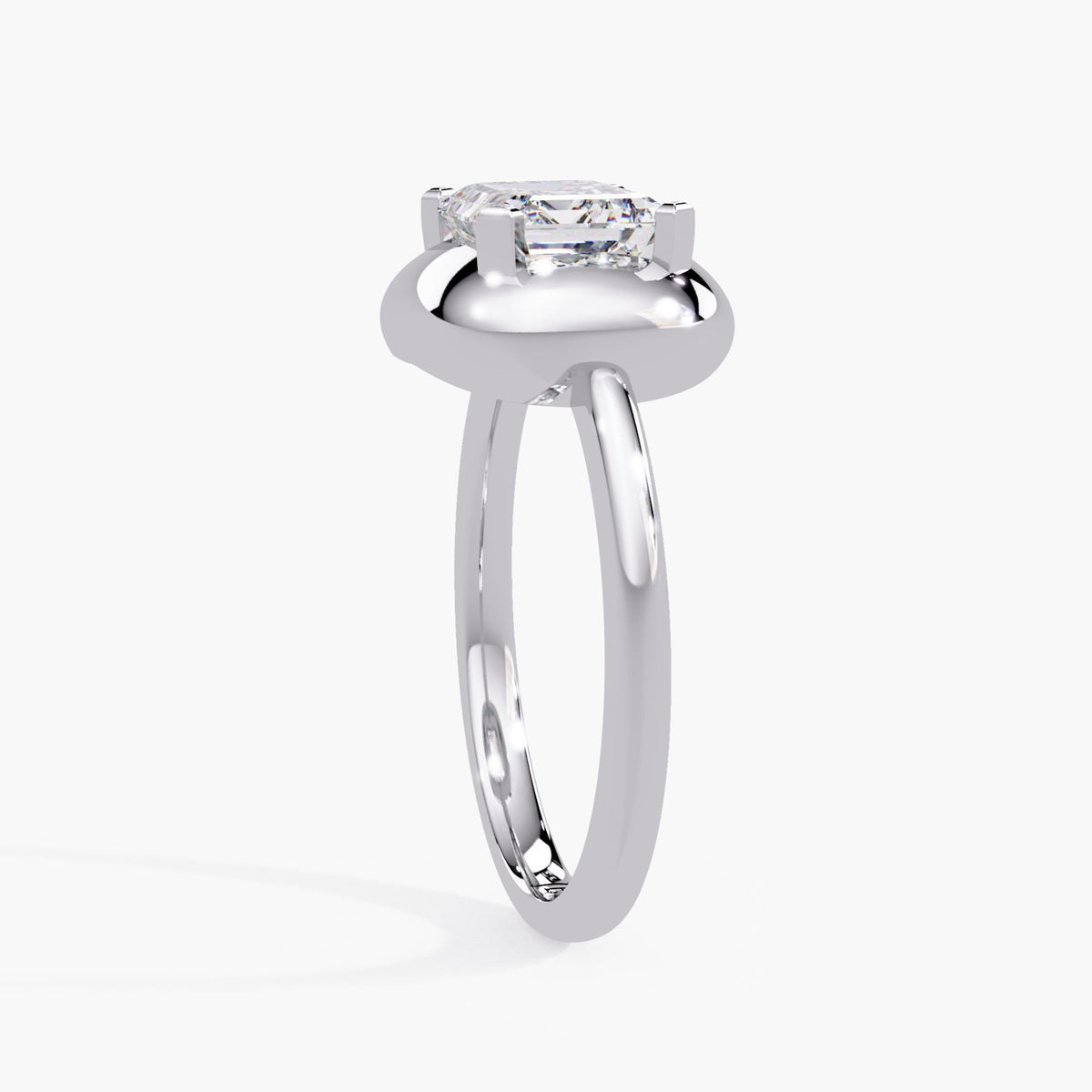 East-west emerald cut diamond bezel ring in 14K white gold with 1.60 carat IGI-certified lab diamond and a 2mm shank, bold dome design for modern engagement or statement wear. A meaningful gift for birthdays, anniversaries, or celebrating personal milestones.