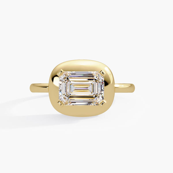 Emerald Diamond Bezel Ring in 14K Gold, 1.6 Ct Lab Diamond Solitaire Ring, East West Emerald Chunky Gold Ring for Her, Jewelry Gift for Her