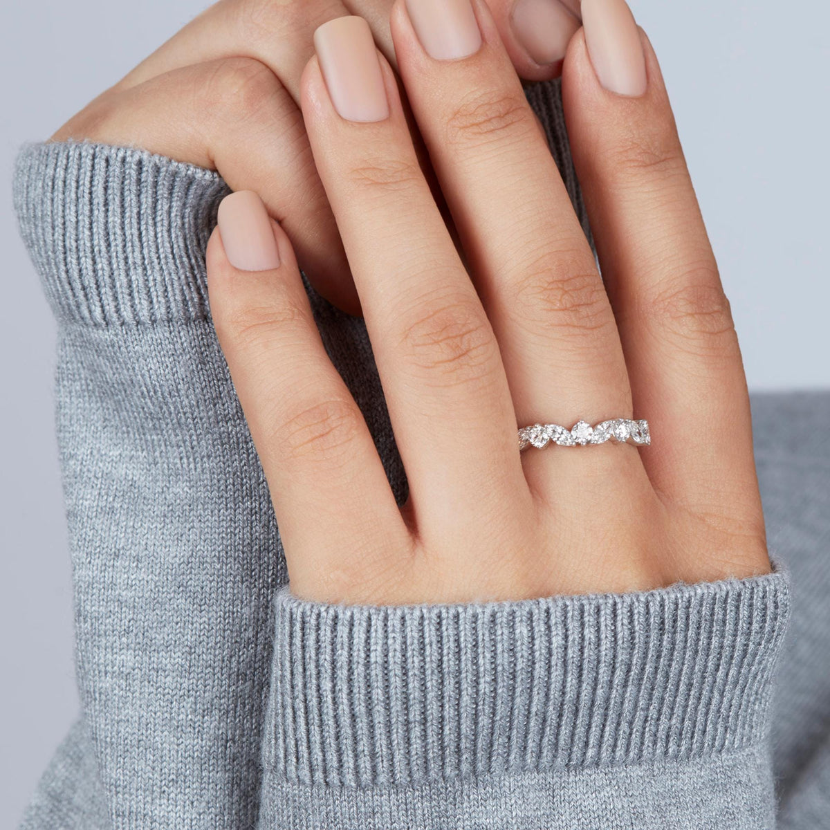 1 CTW Lab Grown Diamond Ring: 14K Gold Marquise & Round Half Infinity Band