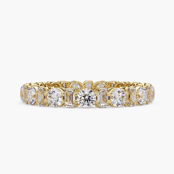 Lab Diamond Eternity Band, Round and Emerald Cut Ring, 14K Solid Gold Wedding Band, Stacking Ring, Anniversary Gift for Her