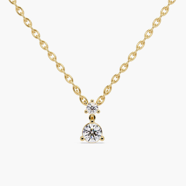 14K Gold Diamond Drop Necklace, 0.55 CTW Lab Diamond Pendant, Two Stone Necklace, Minimalist Fine Jewelry Gift for Her