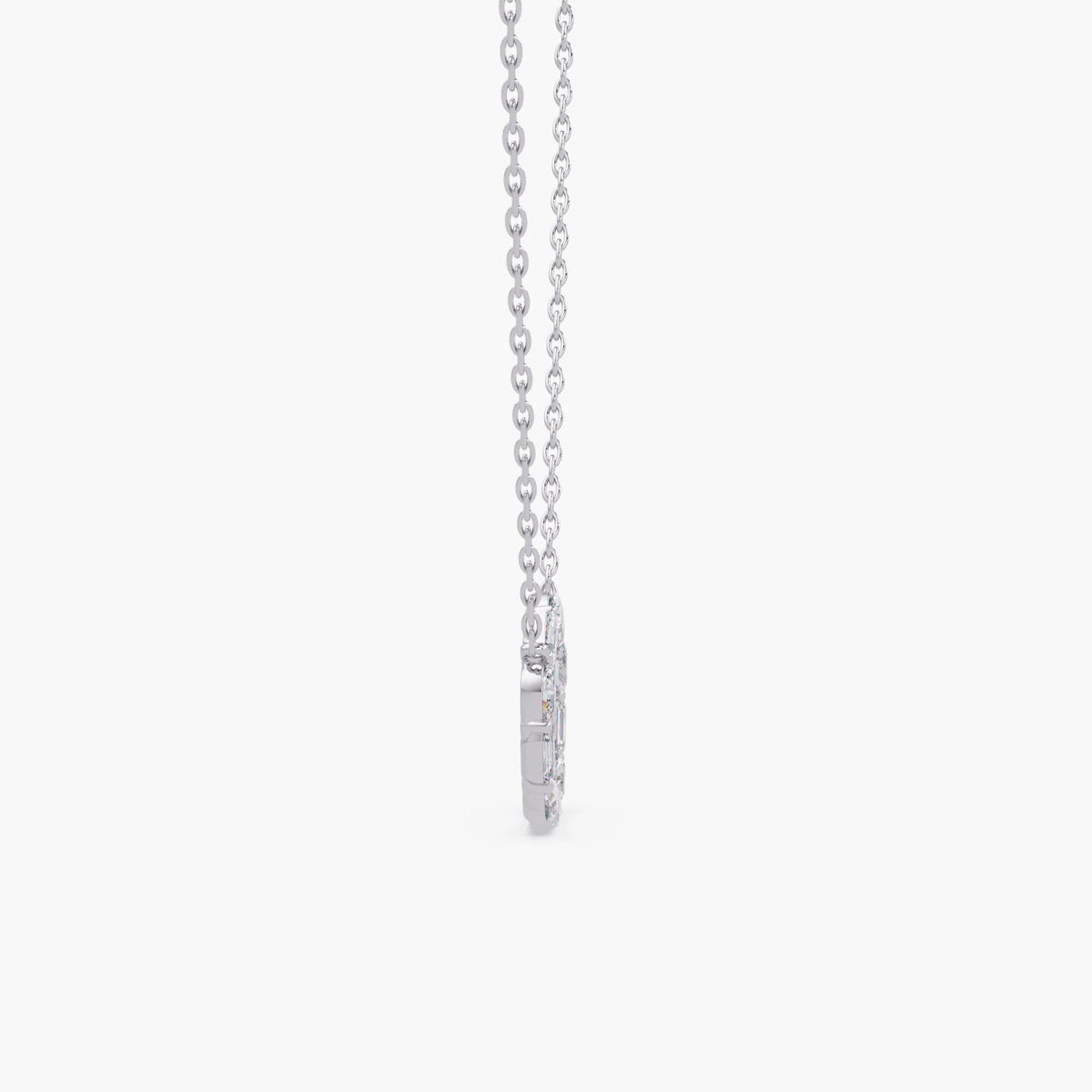 14K white gold diamond circle pendant, showing the thickness and prong-set structure of the open circle design.