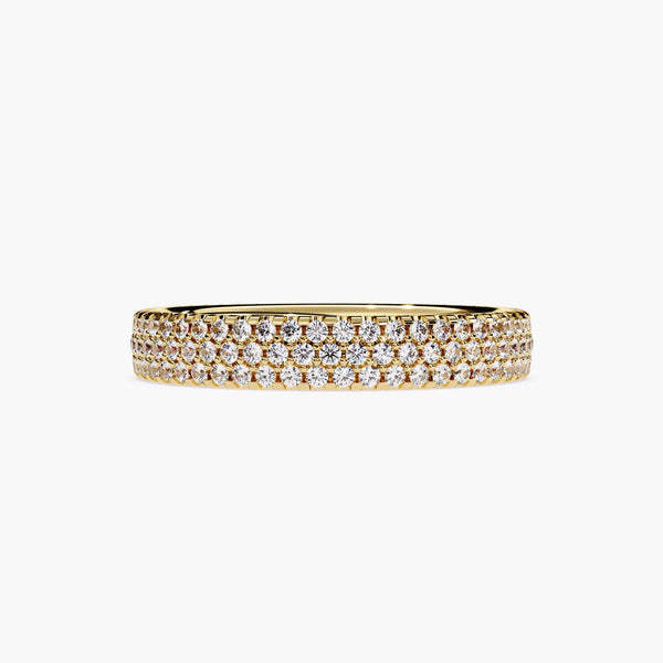 14K Gold Three Row Diamond Band -  Pave Eternity Wedding Ring -  Statement Ring