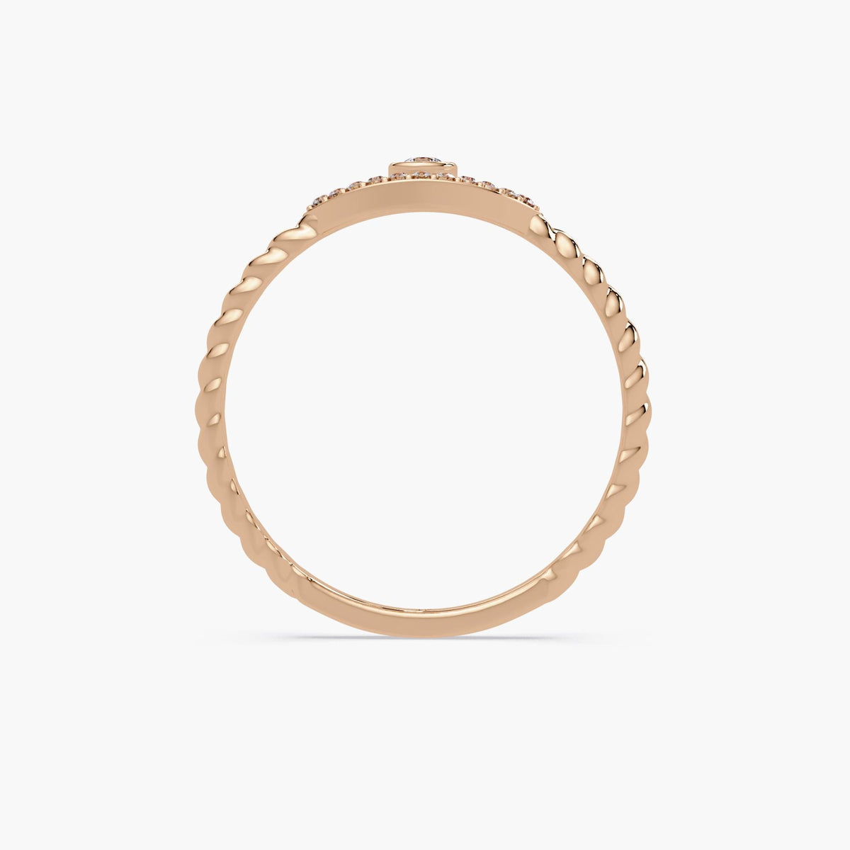 14K rose gold evil eye diamond ring with slim twisted rope band