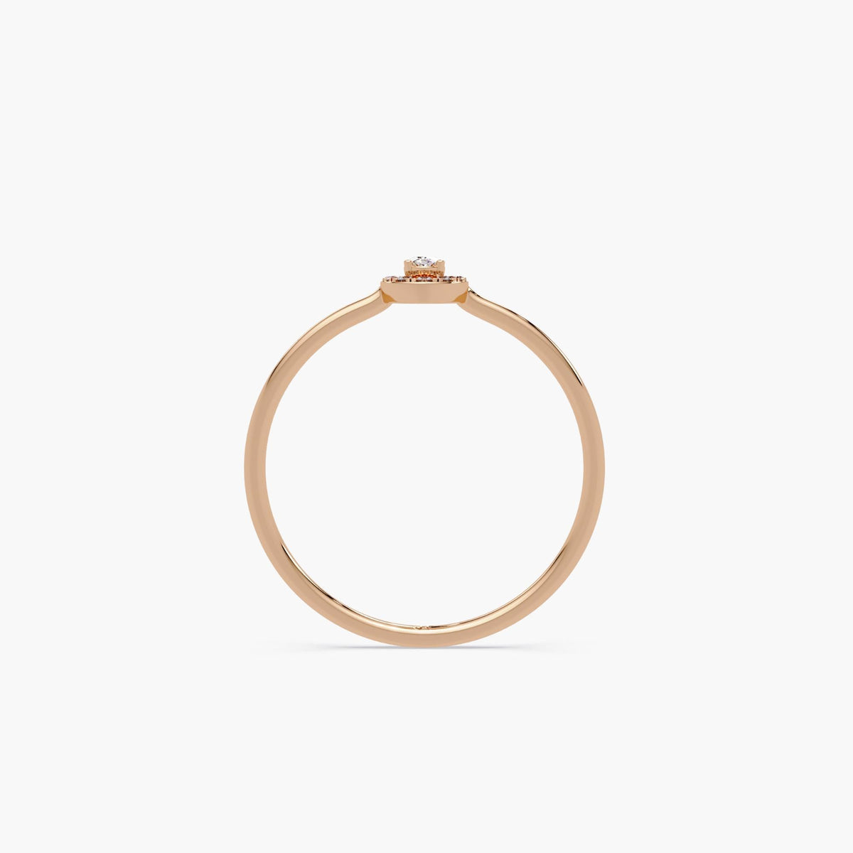 oval halo diamond ring in 14K rose gold with slim band and low-set lab-grown diamond center
