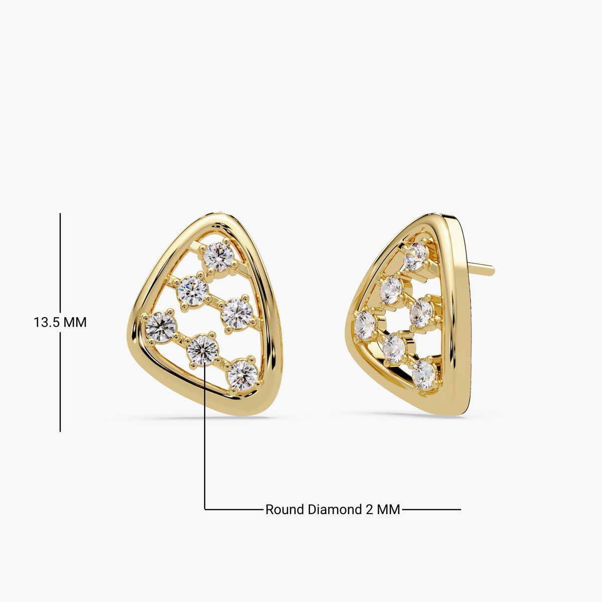 14K Gold Diamond Triangle Stud Earrings: Minimalist Geometric Jewelry