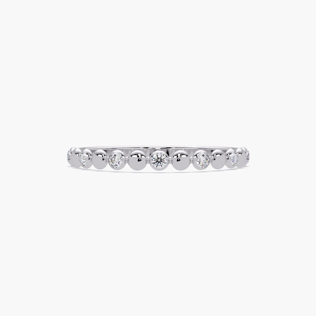 14K white gold bubble diamond ring with natural round diamonds in bezel dot setting
