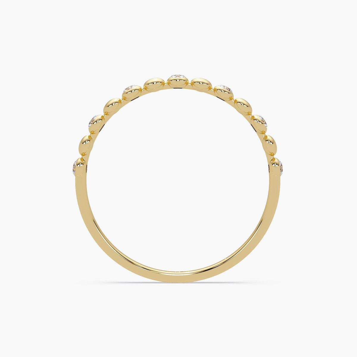 14K gold diamond dot ring showing full bubble bezel pattern with natural round diamonds