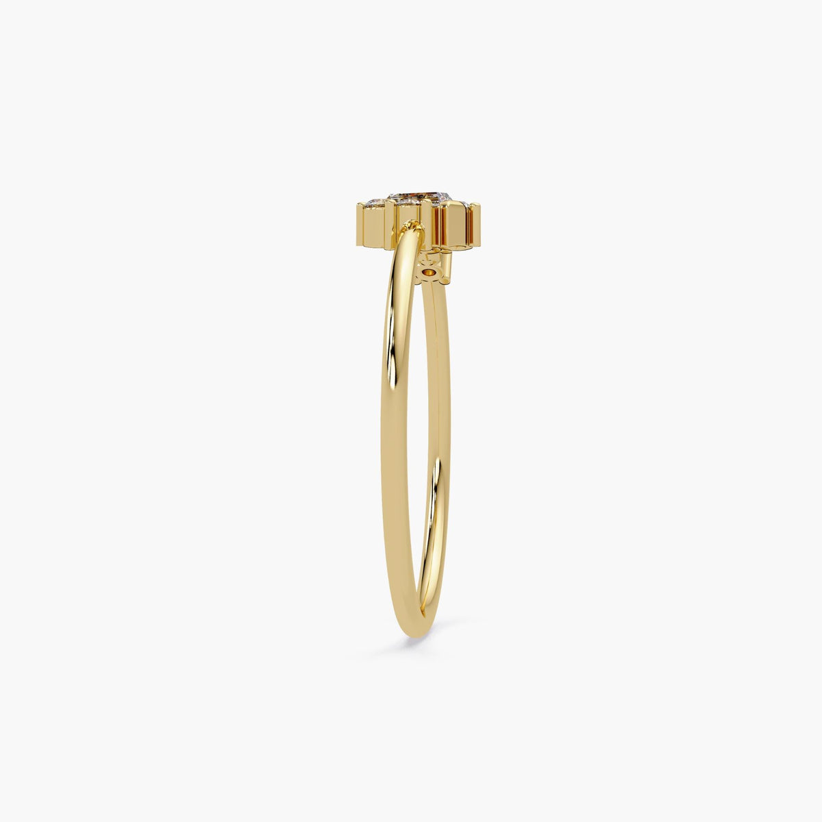 Contemporary gold stacking band featuring baguette and round cut diamonds