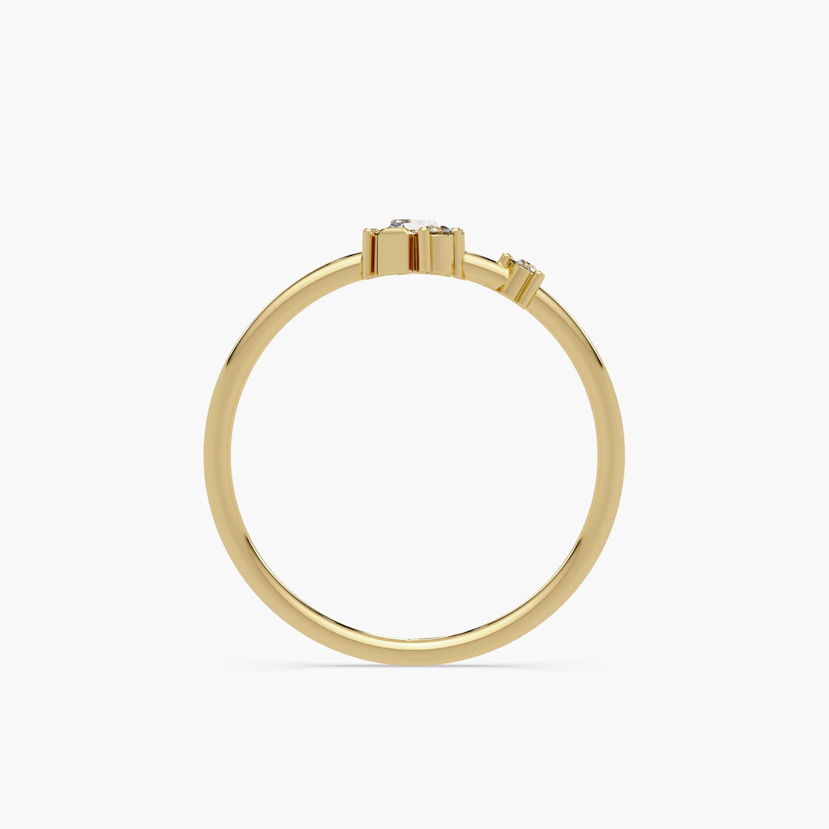 14k yellow gold contemporary gold stacking band featuring baguette and round cut diamonds