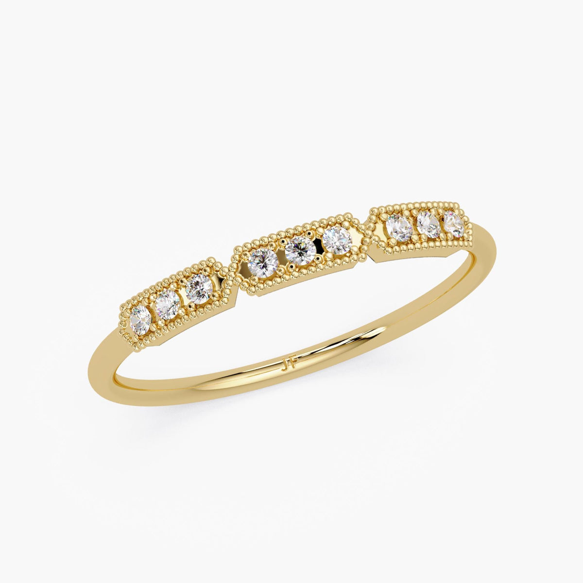 Minimalist 14k gold thin stacking ring with natural pavé set diamonds