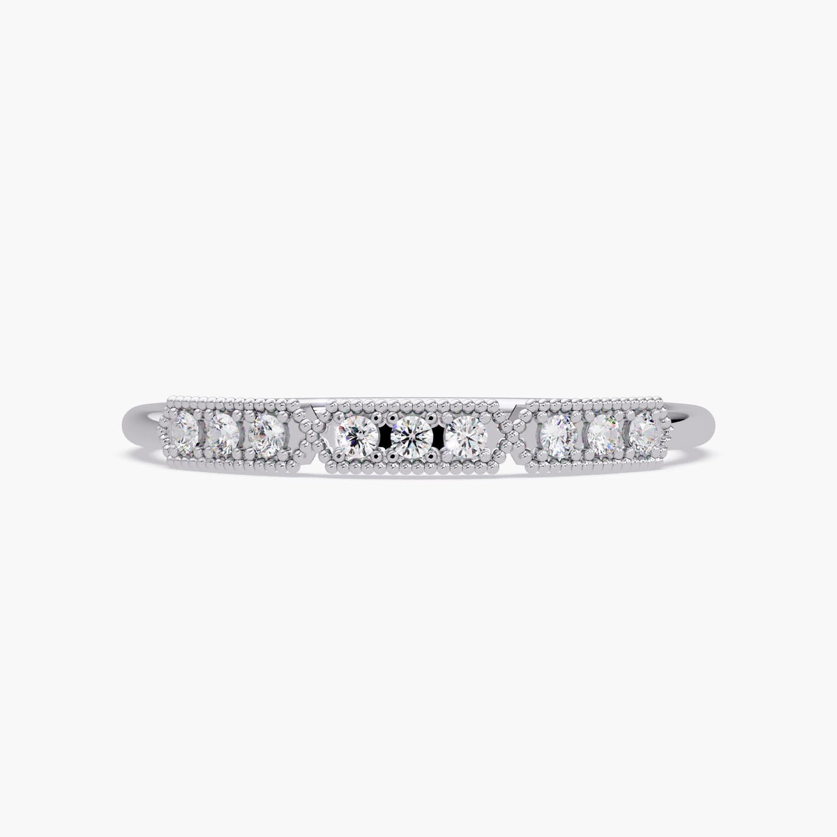 14k white gold Delicate anniversary band with petite diamonds