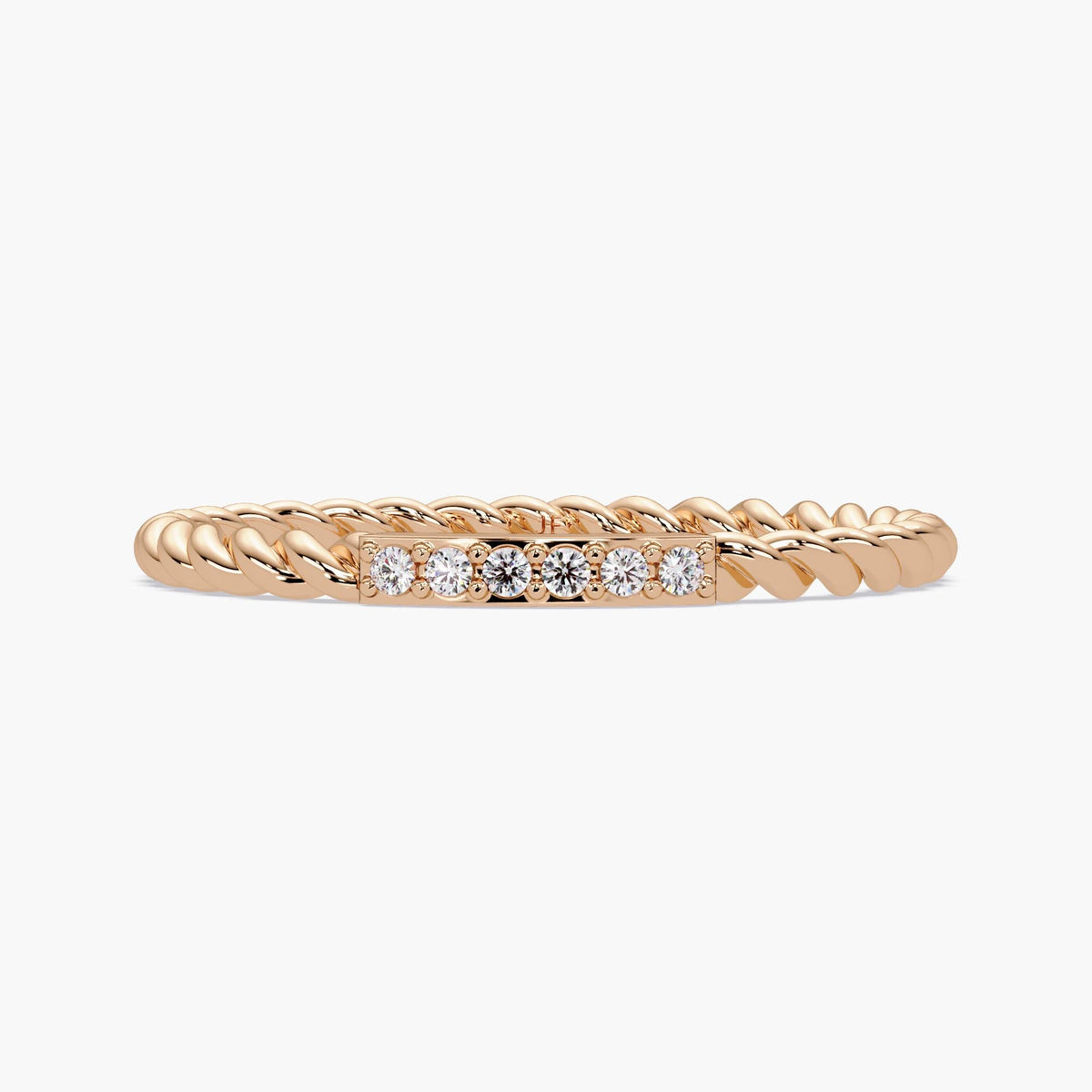 14k rose gold Minimalist rope-inspired diamond stacking ring for women
