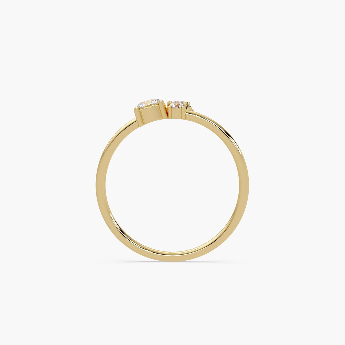 14k gold three-stone lab diamond ring with slim band and elevated prong setting, showing diamond height and ring profile