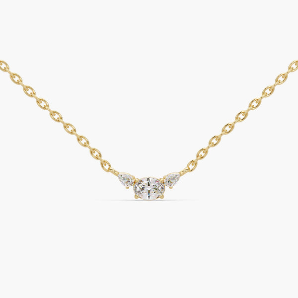 14K Gold Three Stone Necklace, 0.30 CTW Oval and Pear Lab Grown Diamond Pendant, Dainty Bridal Jewelry