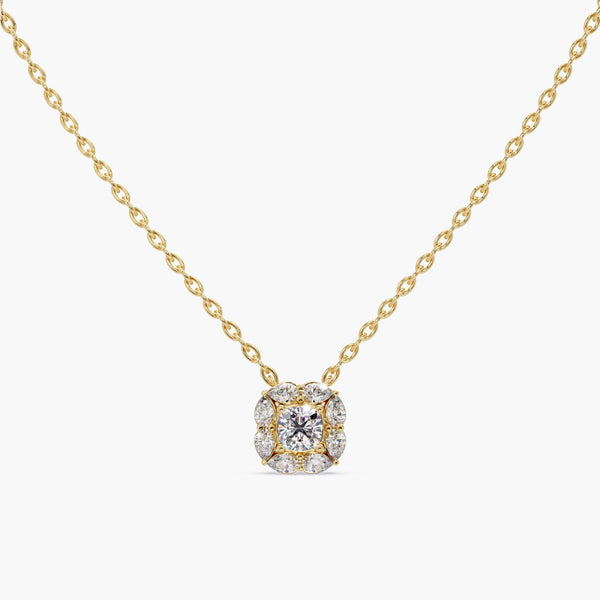 14K Cushion Diamond Halo Necklace -   IGI Certified 1 Ct Lab Diamond -   1.70 Ctw Art Deco Cluster Pendant -   Vintage Heirloom Gift Pendant