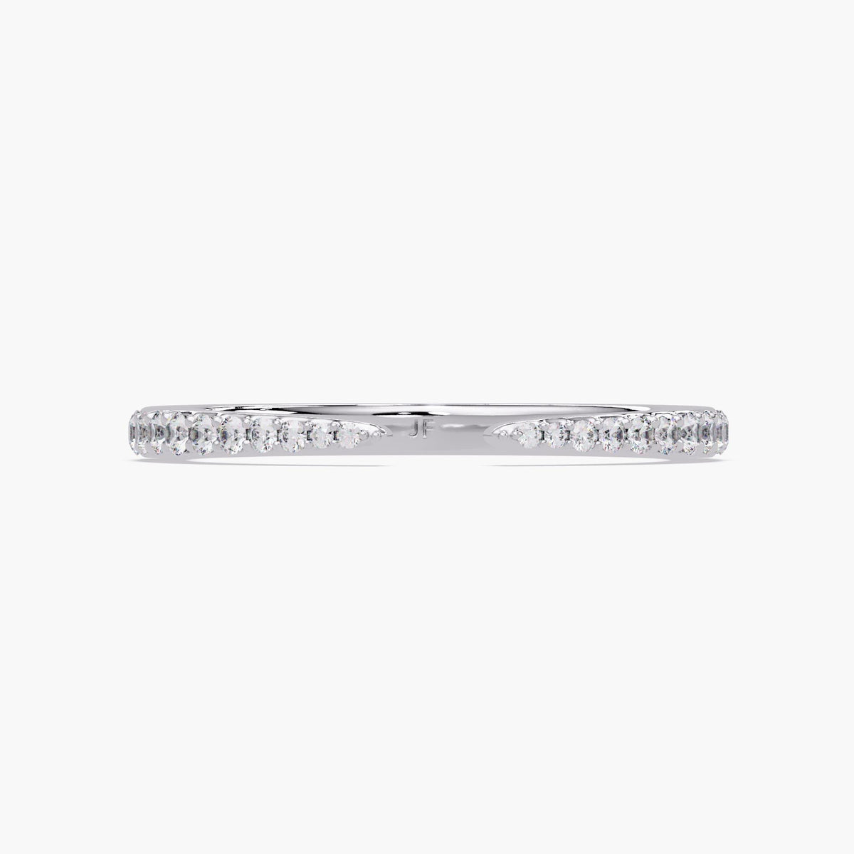 14K white gold open band ring with natural round pavé diamonds, slim cuff design with sparkling stones across the top, modern minimalist wedding band or stackable fine jewelry ring for everyday elegance and timeless luxury gift.