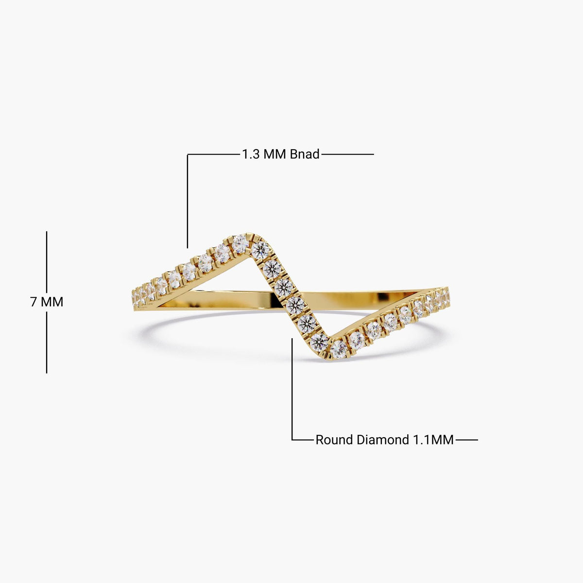 14K Gold Zigzag Stacking Ring, 0.10 Ctw Natural Diamond Unique Band