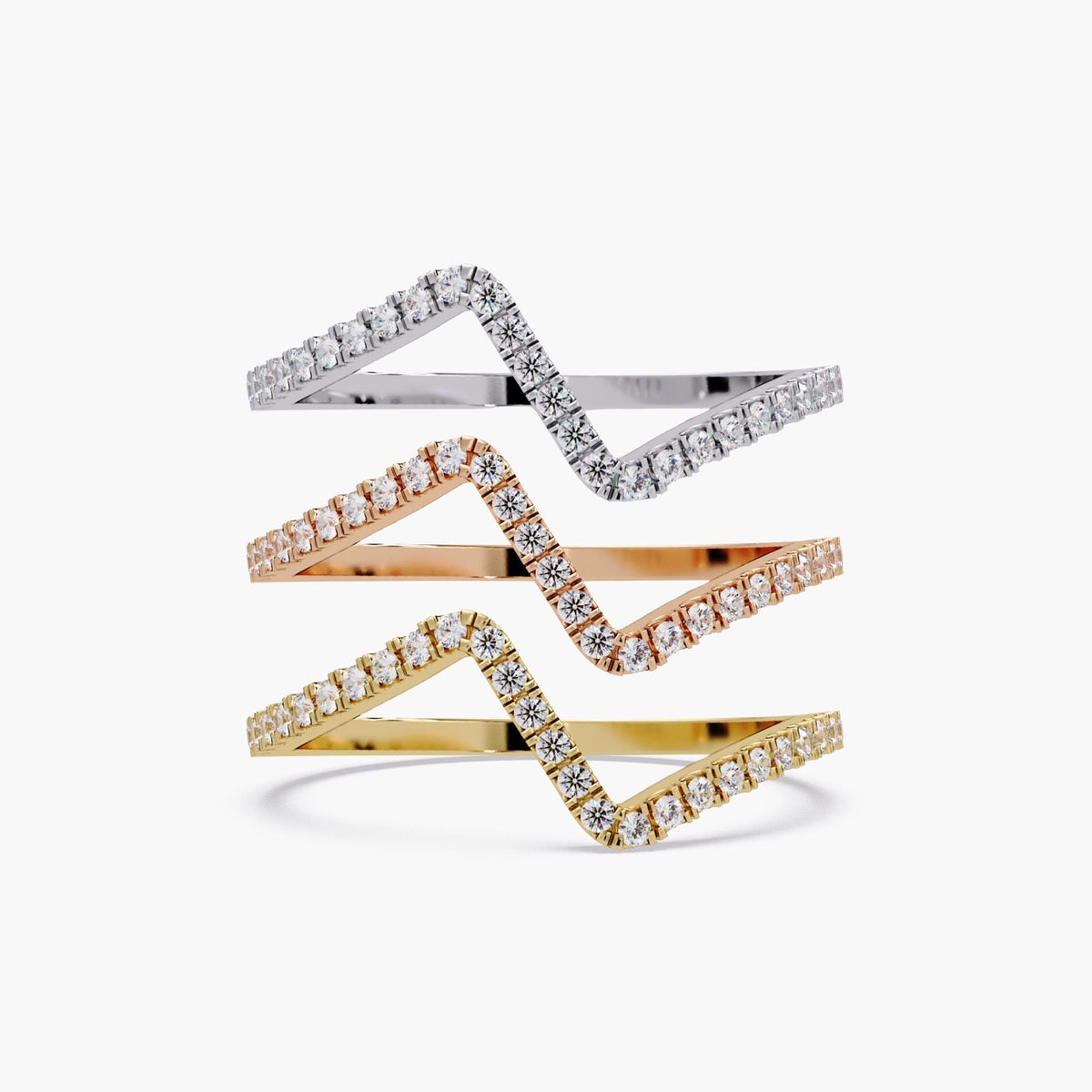 A minimalist stacking ring made of 14k solid gold available in rose white yellow, featuring 26 small sparkling diamonds.