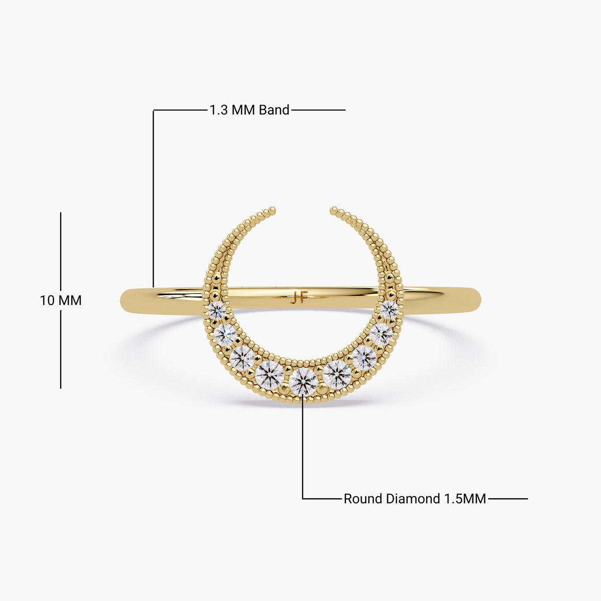 14K Gold Diamond Crescent Moon Ring: Celestial Statement Band