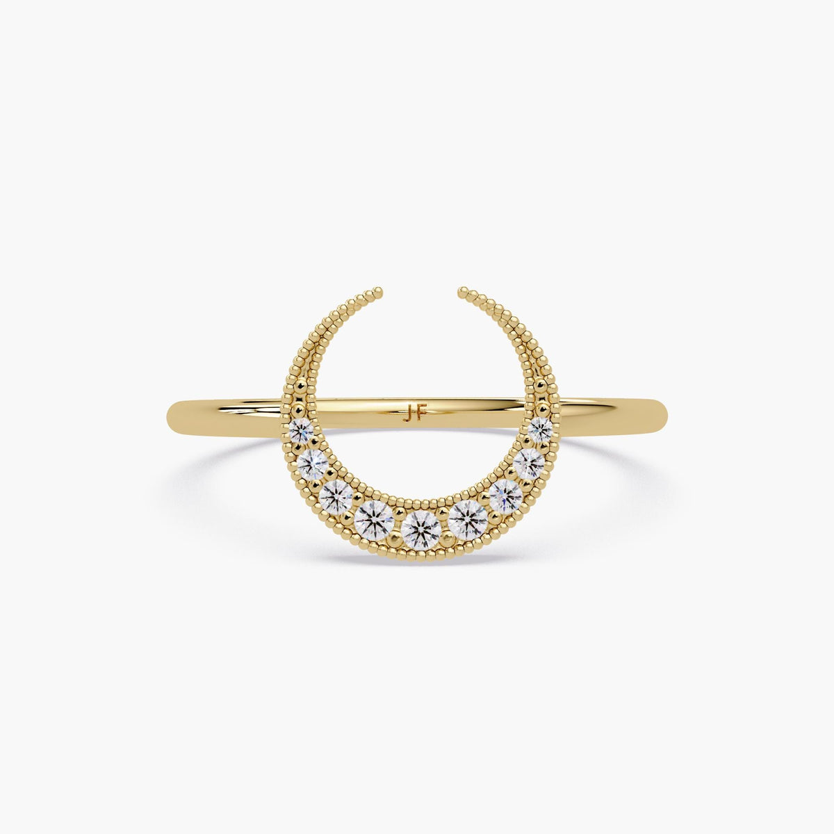 14K Gold Diamond Crescent Moon Ring: Celestial Statement Band