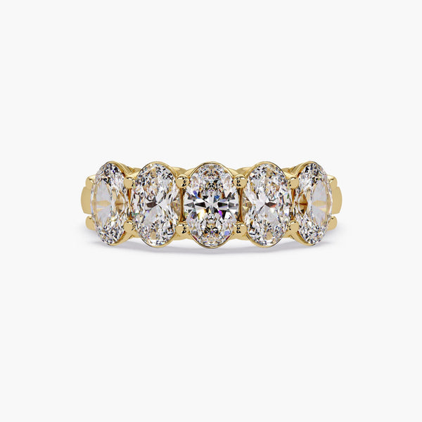 1.75 CTW Oval Diamond Anniversary Band | 14K Gold 5 Stone Lab Grown Wedding Ring | Stacking Band for Women