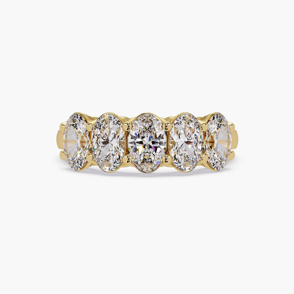 five stone oval diamond band in 14K yellow gold, featuring bold lab-grown oval diamonds in a half eternity design for maximum brilliance