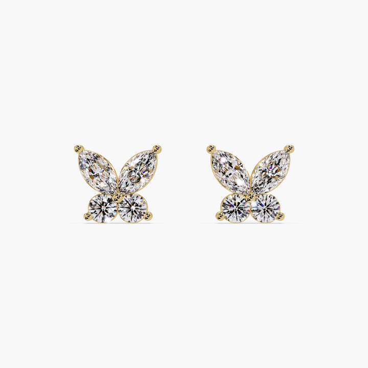 14K yellow gold butterfly earrings with lab-grown marquise and round diamonds, designed in a delicate floral silhouette for elegant gifting and everyday sparkle.
