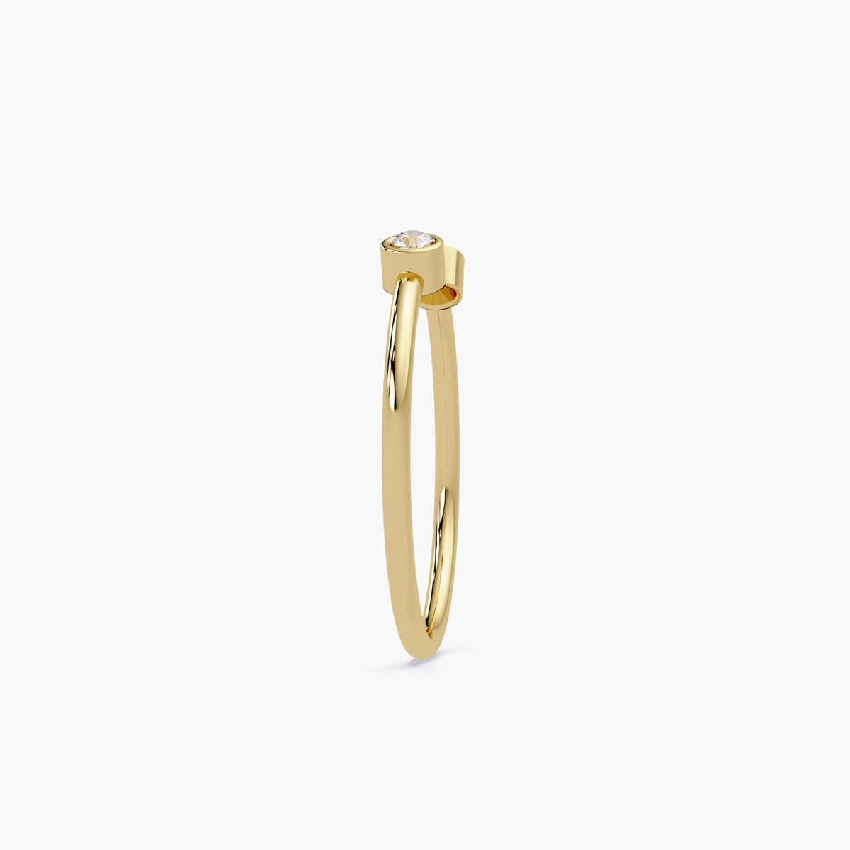 14k yellow gold open cuff ring with two bezel set natural diamonds.