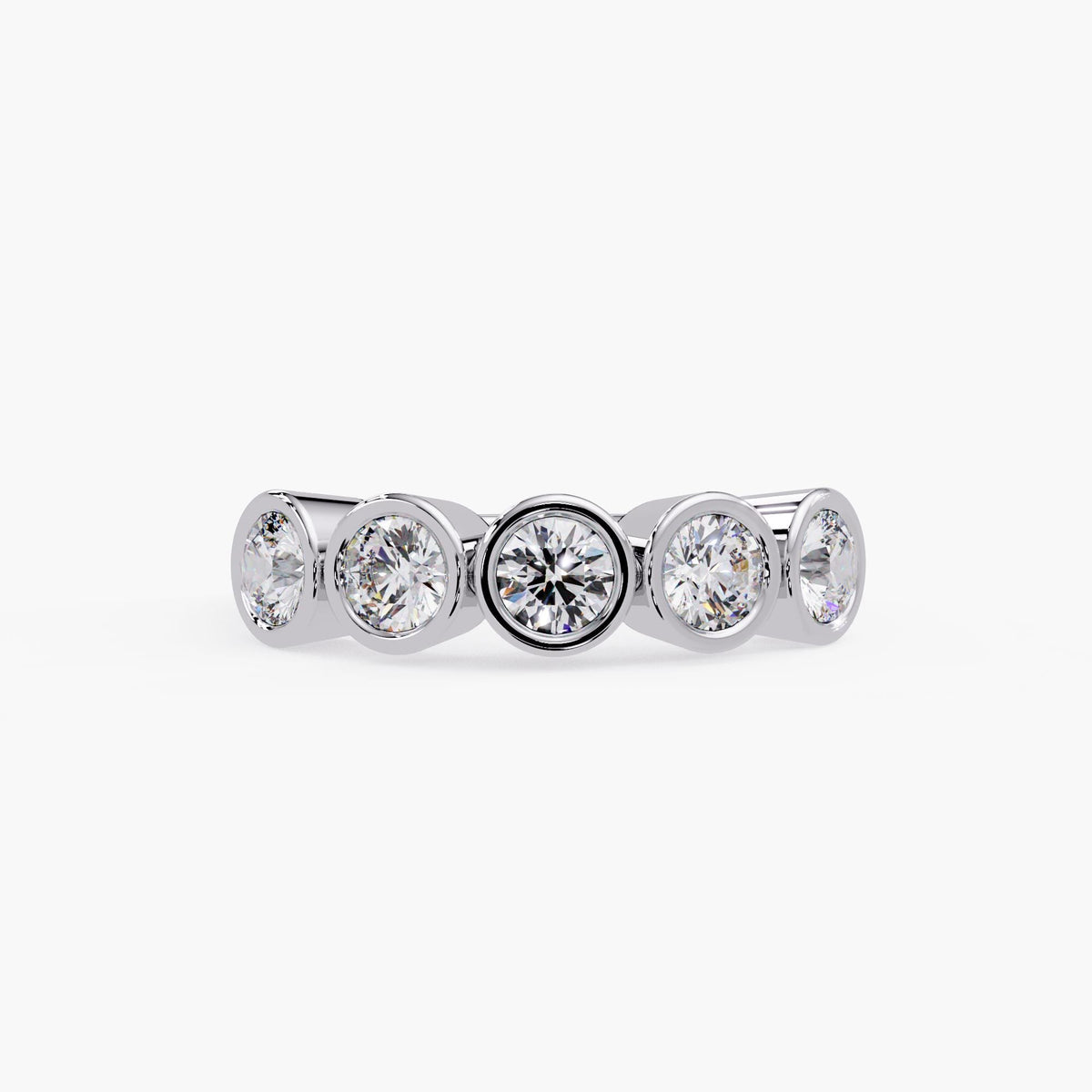 Bezel diamond five-stone ring in 14K white gold