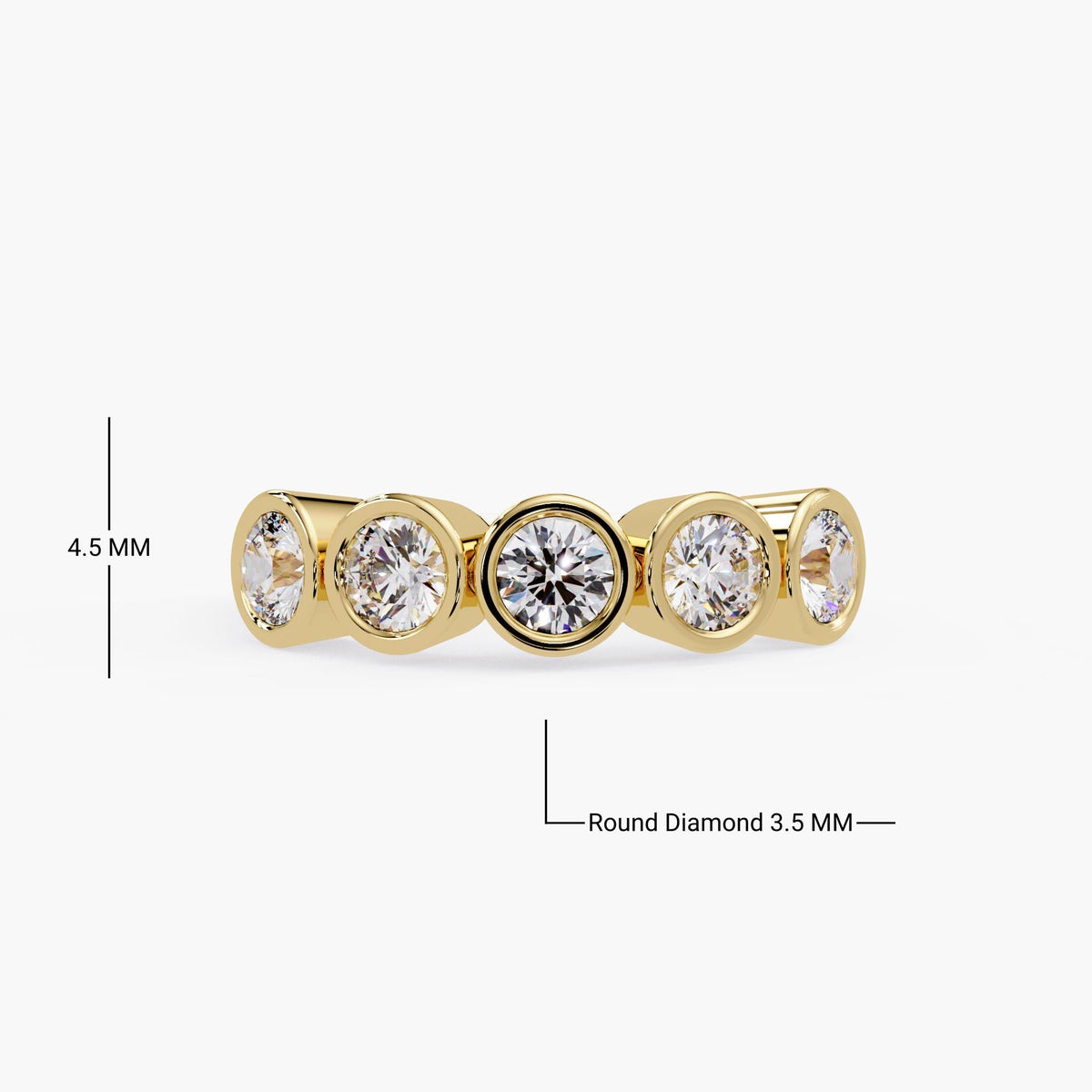 bezel set diamond band with 4.5mm height and 3.5mm diamonds.