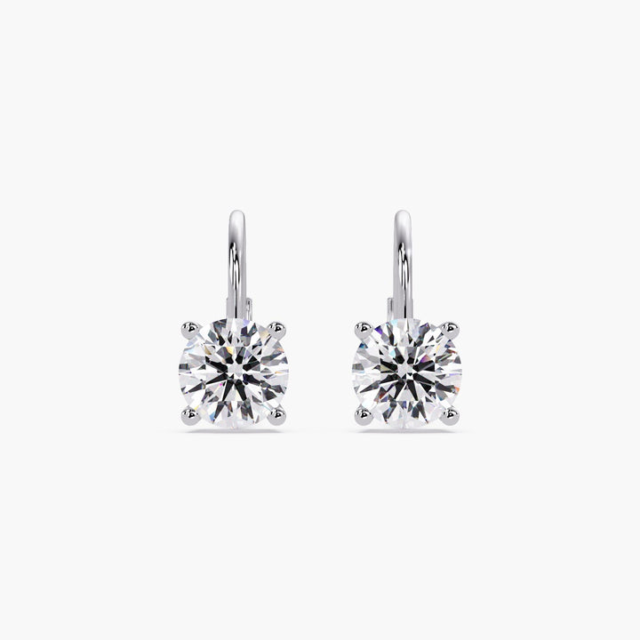 14K White Gold Leverback Diamond Earrings with Prong Setting, Round Lab Diamond Drop Earrings Pair