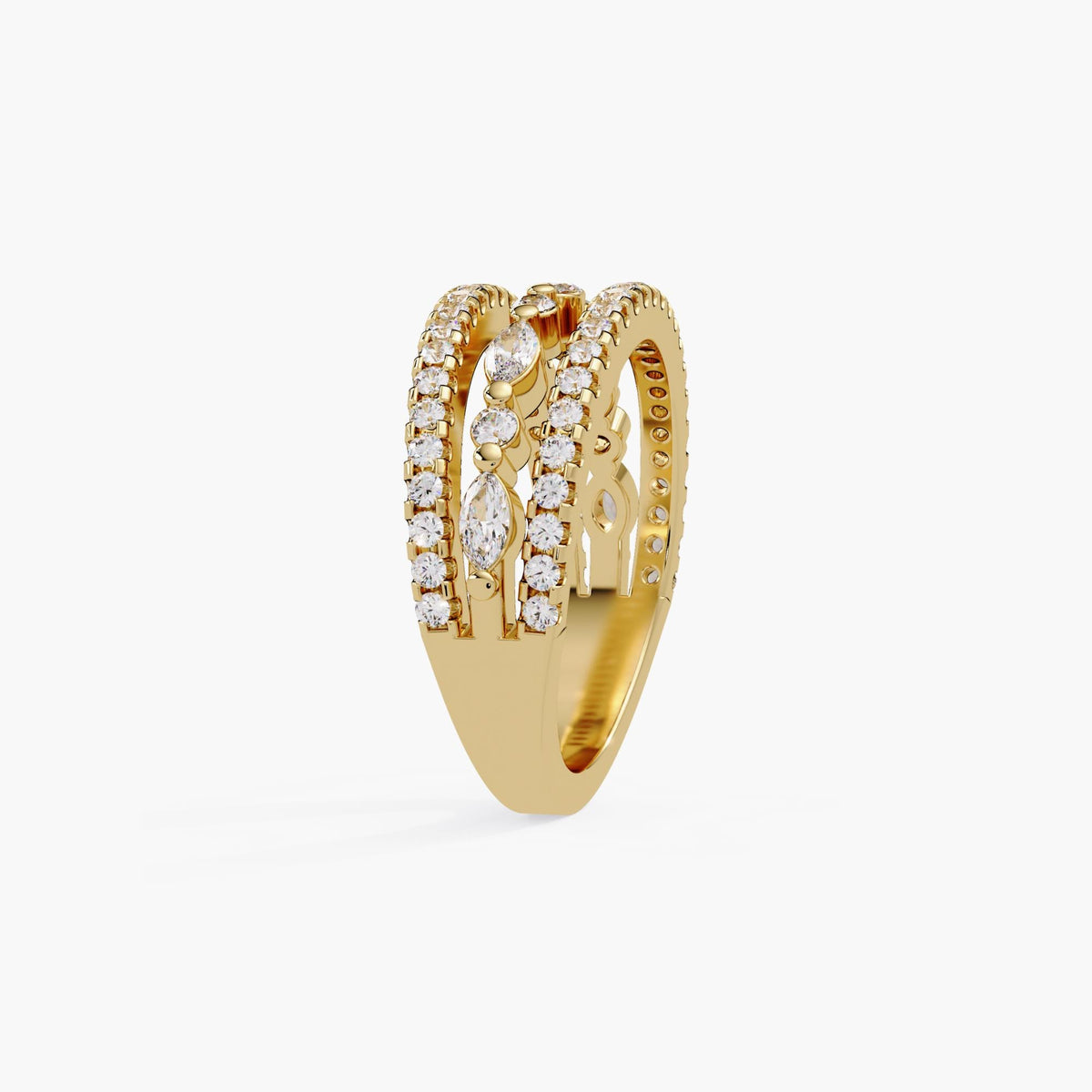 14K Gold Marquise & Round Lab Diamond Wide Band Ring (0.75 Ctw)