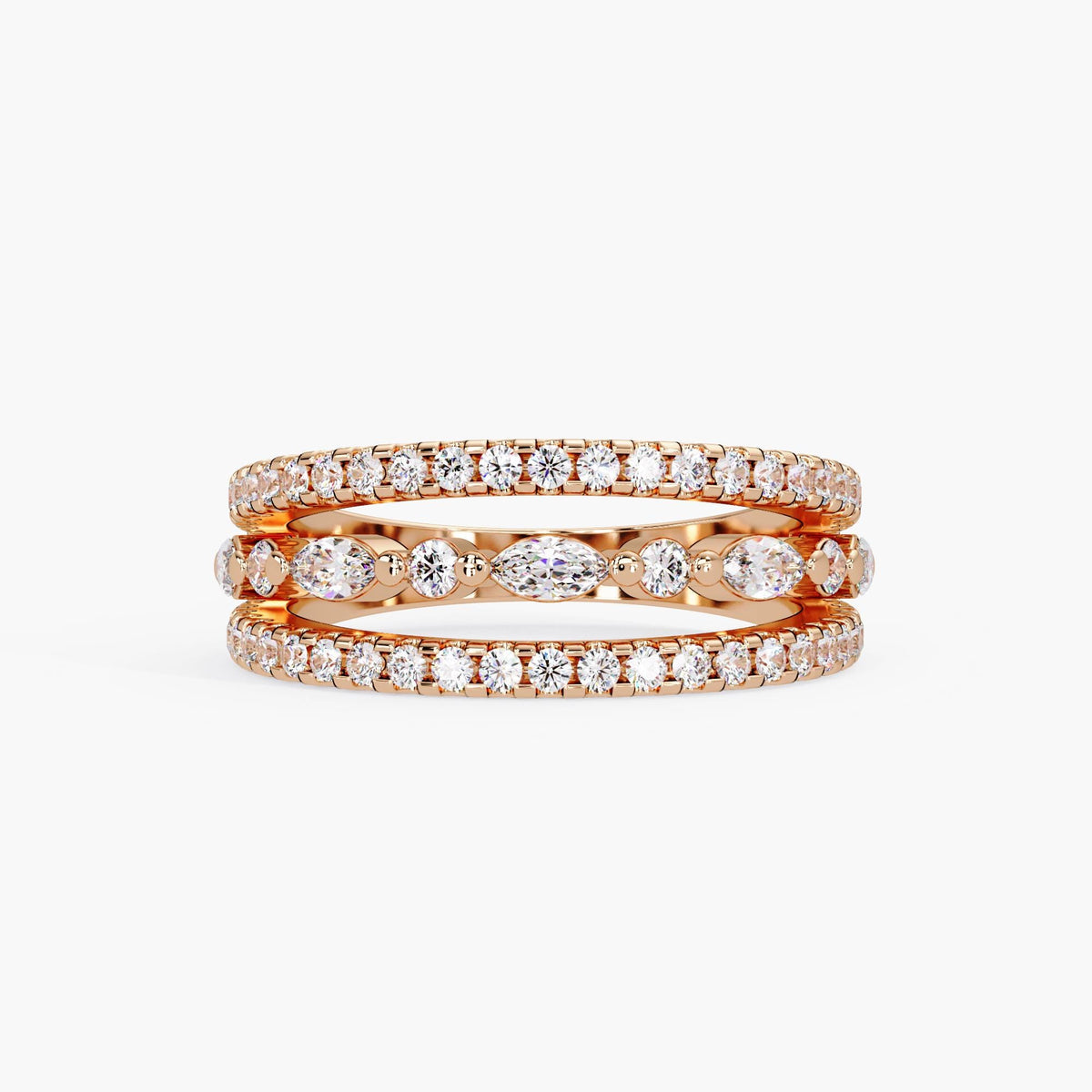 14K Gold Marquise & Round Lab Diamond Wide Band Ring (0.75 Ctw)