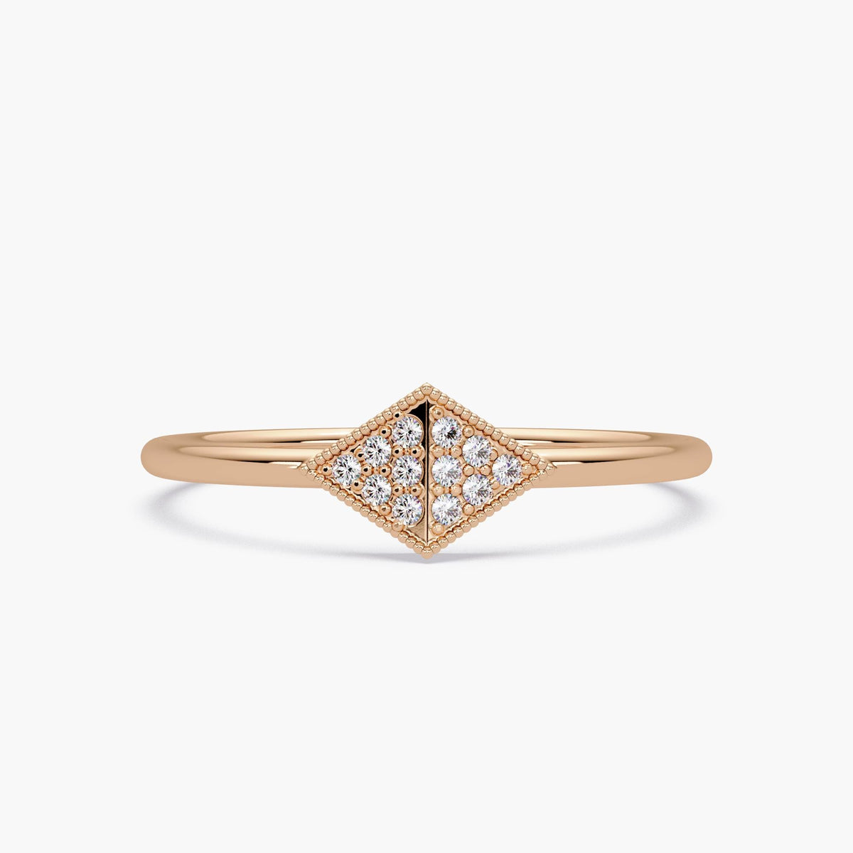 14k gold geometric ring with twelve pave set natural diamonds.