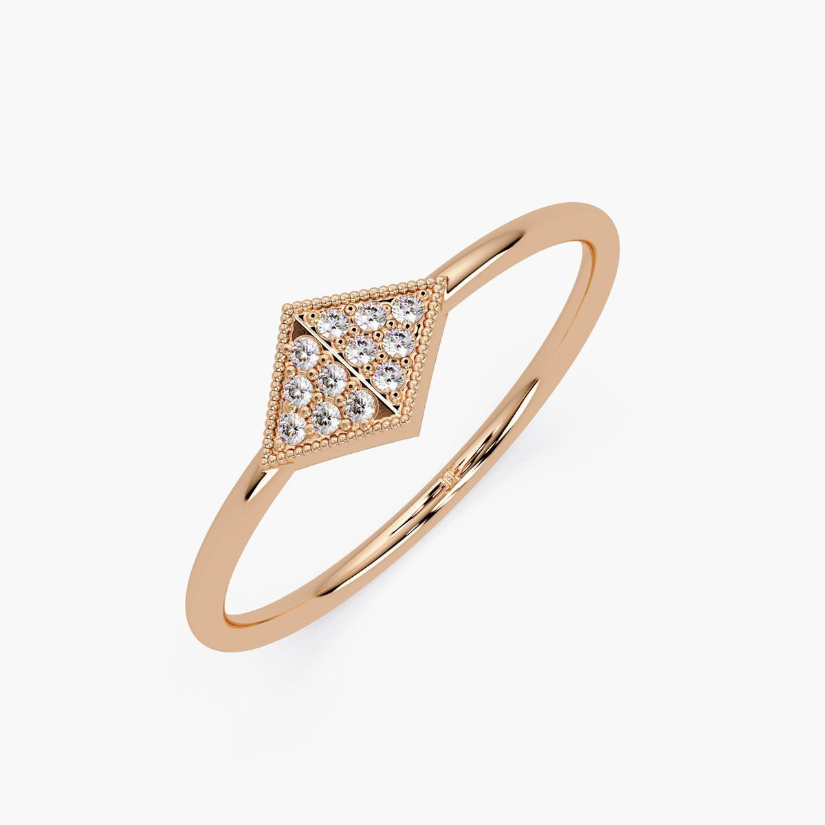14K Solid Gold Geometric Diamond Ring: 0.05 Ctw Dainty Pave Band