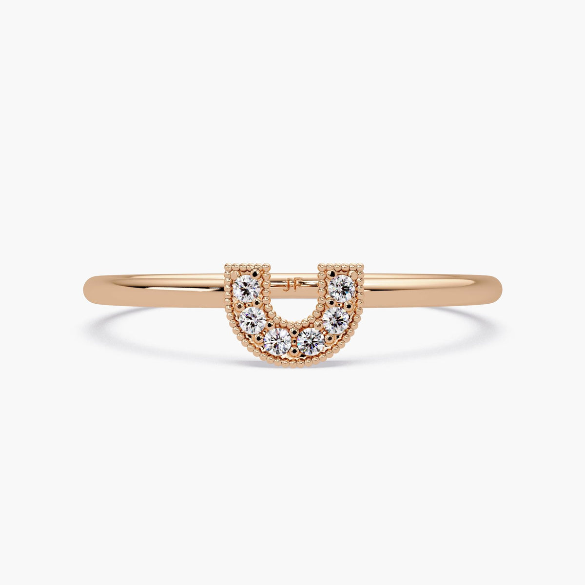 14k Gold Horseshoe Diamond Ring: Lucky Pavé Band Stacking Ring, U Ring