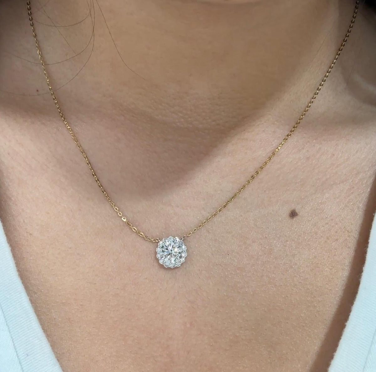 14K Gold Round Lab Grown Diamond Halo Pendant Necklace, 1.50 CTW, 16-18 Inch