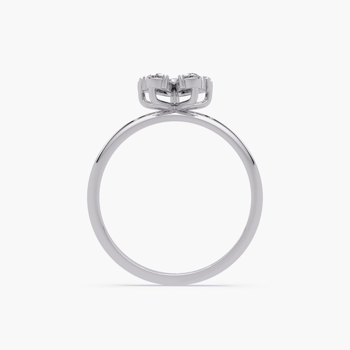 14K white gold ring with sculptural petal cluster setting, showcasing elevated floral diamond basket design