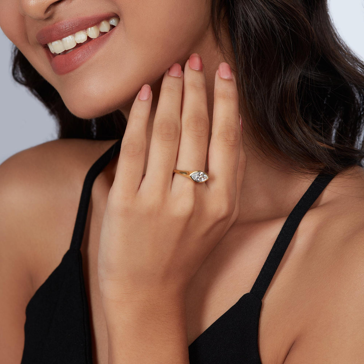 Gold Marquise Diamond Signet Ring, 14K Solid Gold Ring, Bezel Set Ring, Solitaire Ring, Promise Ring For Women, Solid Gold Statement Jewelry