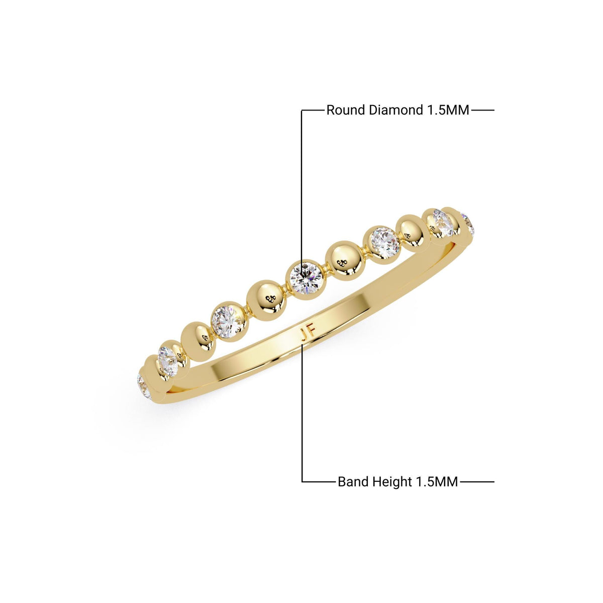 14K gold bubble diamond ring with 1.5mm natural round diamonds and 1.5mm band height